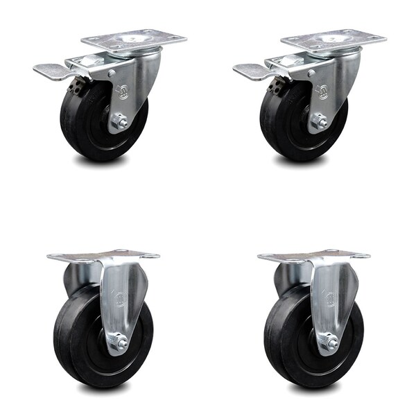 4 Inch Soft Rubber Swivel Top Plate Caster Lock Brakes 2 Rigid SCC, 2PK